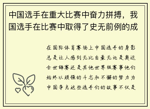 中国选手在重大比赛中奋力拼搏，我国选手在比赛中取得了史无前例的成就层次分析法