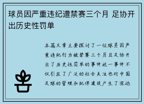 球员因严重违纪遭禁赛三个月 足协开出历史性罚单