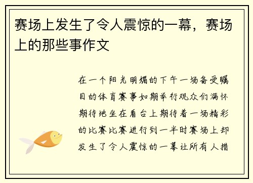 赛场上发生了令人震惊的一幕，赛场上的那些事作文